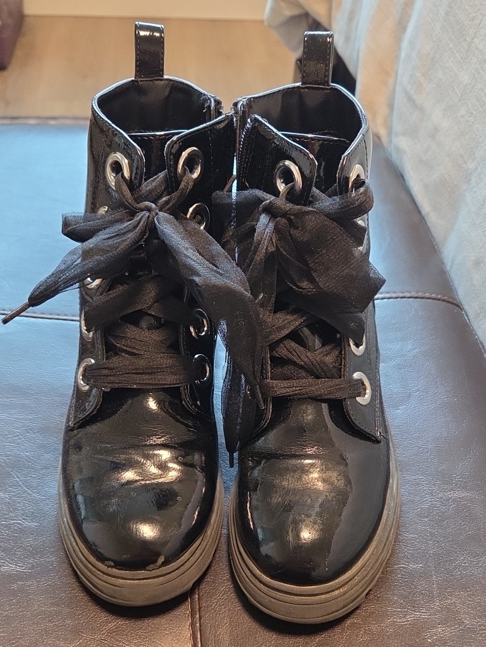 Girl Mia Black Patent Lace-Up Ankle Boots